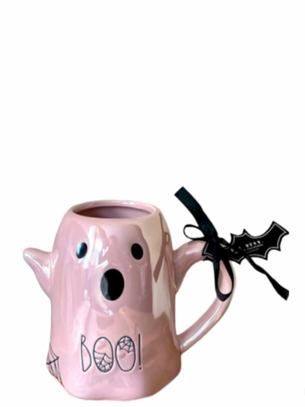 NEW Rae Dunn Iridescent Pink Halloween BOO! Ghost Coffee Mug 👻